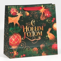 Пакет подарочный новогодний ламинированный квадратный &laquo;Gold&raquo;, 30 х 30 х 12 см, Новый год