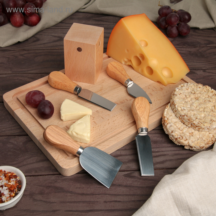 Набор ножей для подачи сыра, 4 шт, на магнитной подставке, бразильская гевея, 8,5х8,5х16,7 см, цвет бежевый Набор ножей для подачи сыра, 4 шт, на магнитной подставке, бразильская гевея, 8,5х8,5х16,7 см, цвет бежевый