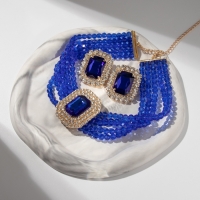 Набор 2 предмета; серьги, колье &laquo;Роскошь&raquo; крупный камень, цвет синий в золоте, 42 см