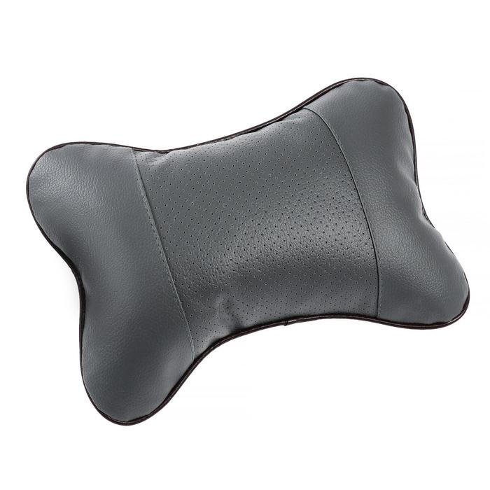 Подушка автомобильная косточка, на подголовник, экокожа, 18&times;25 см, серый