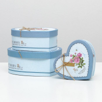 Набор подарочных коробок 3 в 1 сердца &laquo;Розы&raquo; голубой, 21&times;19&times;9 - 15.5&times;14&times;6 см