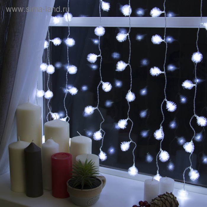 Гирлянда &laquo;Занавес&raquo; 2 х 1.5 м с насадками &laquo;Ёжики&raquo;, IP20, прозрачная нить, 360 LED, свечение белое, 8 режимов, 220 В