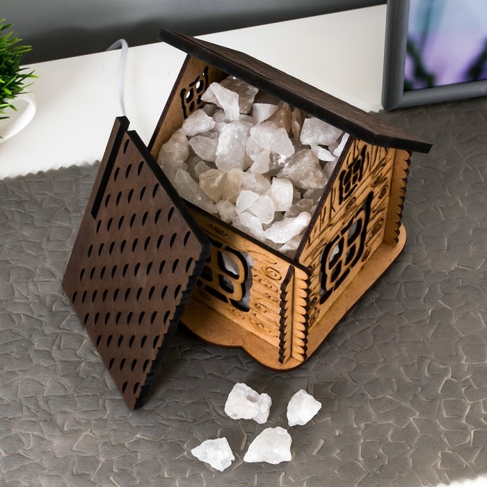 Соляной светильник с диммером Соляной светильник с диммером "Домик" деревянный, 1х15Вт Е14, 1-1,3 кг, 16х16х16см