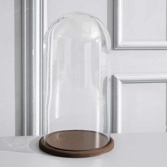 Стеклянный купол-клош на деревянной подставке Стеклянный купол-клош на деревянной подставке "Венсан - 1", 30х15 см, коричневый