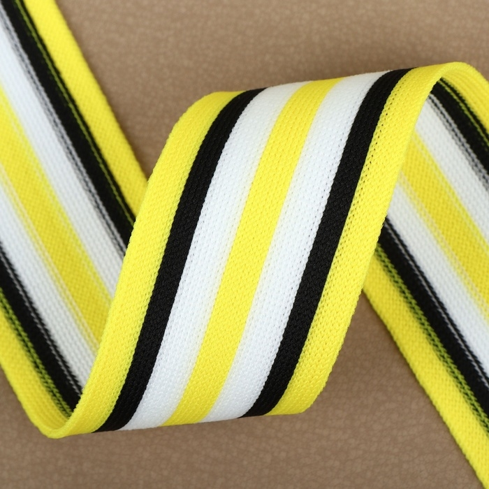 Тесьма трикотажная лампас 40 мм, 9,1 &plusmn; 0,5 м, цвет жёлтый/чёрный/белый