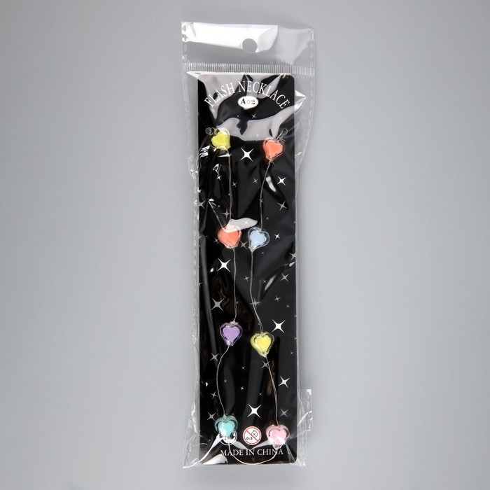 Светодиодные бусы Светодиодные бусы "Сердечки", 80 см, LED(1608)-16-4.6V, AG13x3 (в компл.), 3 режима, свечение тёплое белое