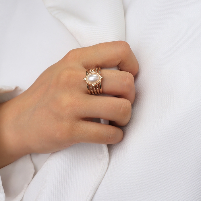Кольцо с жемчугом &laquo;Богема&raquo; цвет белый в золоте, безразмерное