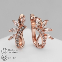 Серьги со стразами «Циркония» галочка, цвет белый в розовом золоте Серьги со стразами «Циркония» галочка, цвет белый в розовом золоте