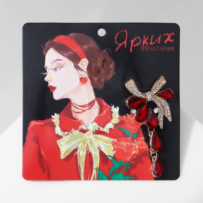 Брошь &laquo;Цветочная роса&raquo; с бантом, цвет бордово-белый в золоте