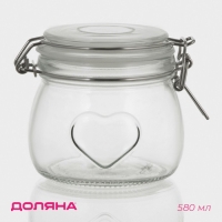 Банка стеклянная для хранения сыпучих продуктов Доляна &laquo;Сердце&raquo;, 580 мл, 10,5&times;10 см, с бугельным замком