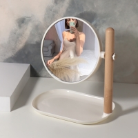 Зеркало с подставкой для хранения &laquo;Круг&raquo;, двустороннее, с увеличением, d зеркальной поверхности 14,5 см, цвет коричневый/белый