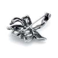 Брошь &laquo;Цветок&raquo; пион, посеребрение с оксидированием