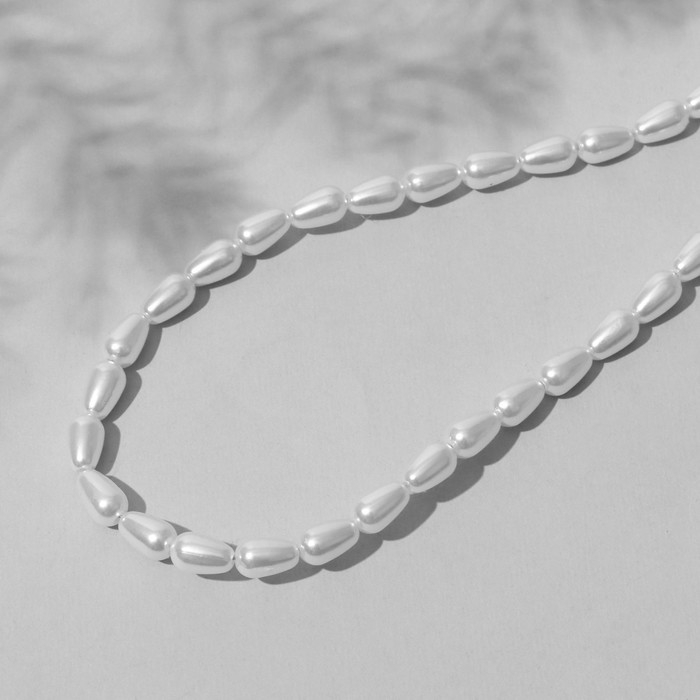 Бусины пластиковые на нити &laquo;Жемчуг&raquo; капля 0,8&times;0,4&times;0,4 см, (набор 110 шт.), цвет белый