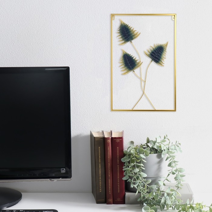 Панно интерьерное металл Панно интерьерное металл "Листья папоротника" сине-золотые 1х39,5х60 см