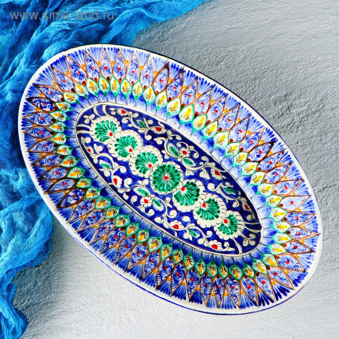 Селедочница Риштанская Керамика Селедочница Риштанская Керамика "Узоры", 34 см, разноцветное, овальное