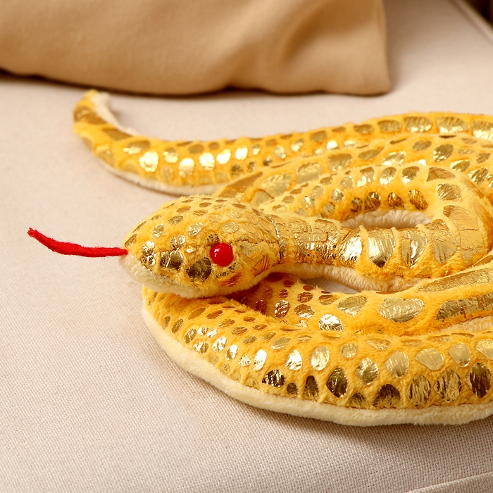 Мягкая игрушка &laquo;Змея&raquo;, цвет жёлтый, с золотыми вставками, 80 см