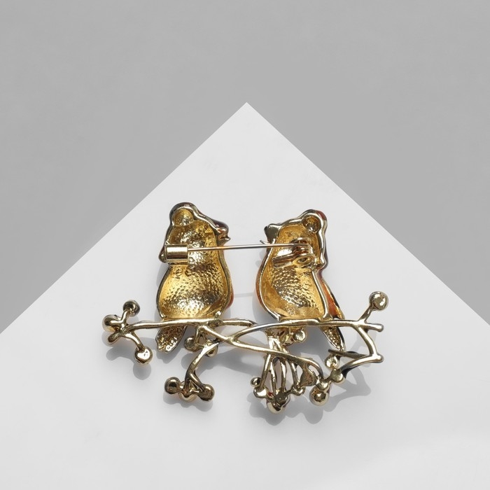 Брошь &laquo;Птицы&raquo; пара снегирей, цветная в золоте