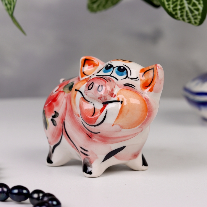 Сувенир "Свинья Улыбка&raquo;, цветная, гжель