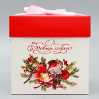 Коробка подарочная новогодняя складная &laquo;Снегири&raquo;, 15 х 15 х 15 см, Новый год