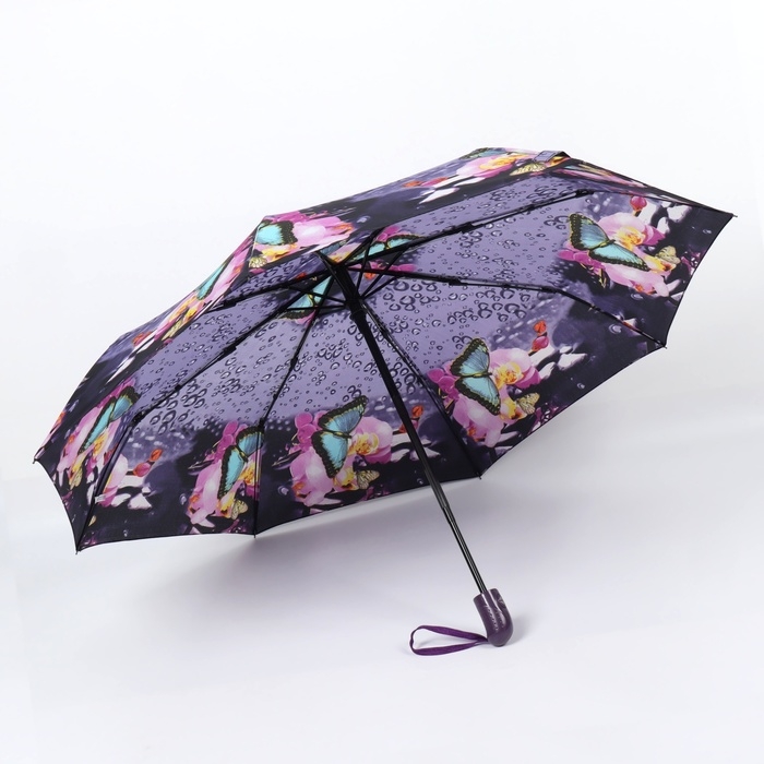 Зонт автоматический &laquo;Olivia&raquo;, эпонж, 3 сложения, 8 спиц, R = 47/55 см, D = 110 см, цвет МИКС