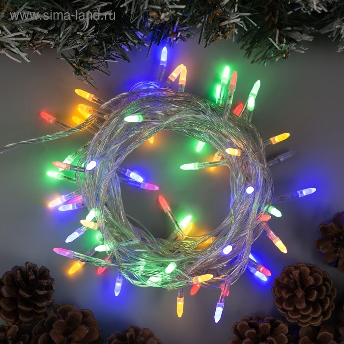 Гирлянда &laquo;Нить&raquo; 10 м с насадками &laquo;Игла&raquo;, IP20, прозрачная нить, 100 LED, свечение мульти, 8 режимов, 220 В