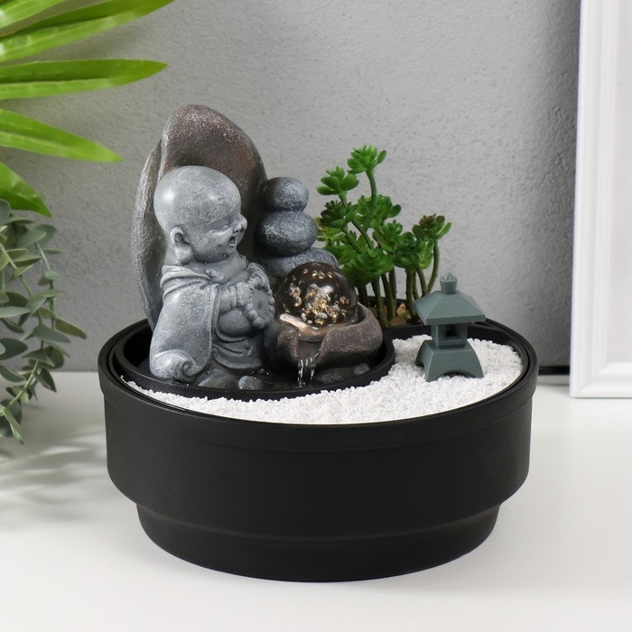 Фонтан настольный от сети, подсветка Фонтан настольный от сети, подсветка "Маленький хотей в саду Дзен" 21х21х21 см