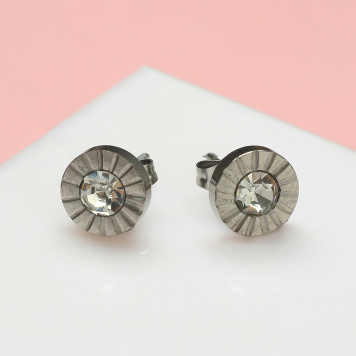 Серьги &laquo;Пусеты&raquo; стальные, кристалл, цвет белый в серебре