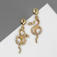 Серьги висячие со стразами "Змея" мелодия, цвет белый в золоте