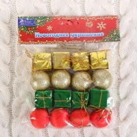 Набор украшений пластик 16 шт "Сочельник" (8 подарков,8 шариков) микс