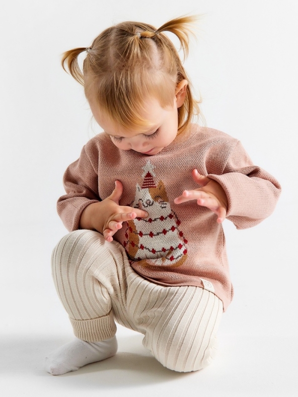 Джемпер вязаный новогодний Крошка Я "Зимний котик" рост 68-74 см, цвет розовый