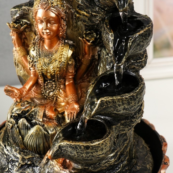 Фонтан настольный от сети, подсветка "Лакшми в золотом под водопадом" 20х20х30 см