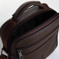 Сумка мужская на молниях, длинный ремень, цвет коричневый