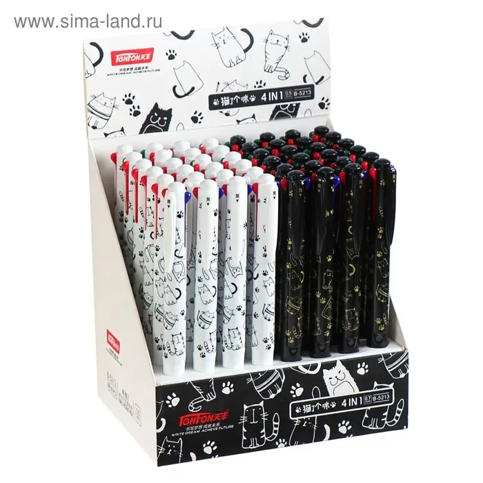 Ручка шариковая многоцветная, автоматическая 4 цвета, цвет корпуса МИКС с рисунком, штрихкод на штуке