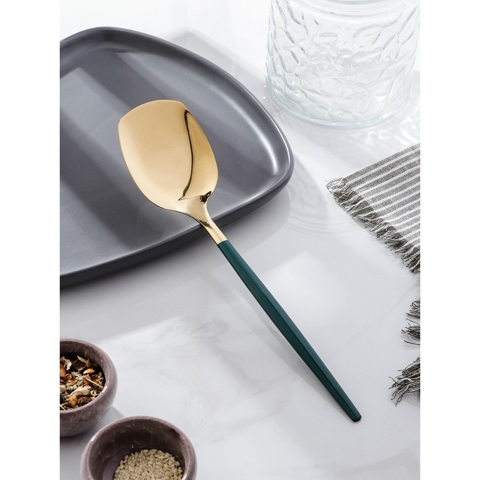 Лопатка из нержавеющей стали Magistro &laquo;Грэйс&raquo;, длина 26 см, цвет ручки зелёный, цвет головы золотой