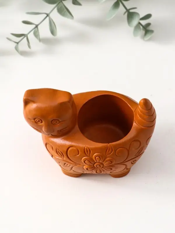 Подсвечник &laquo;Кошка с орнаментом&raquo;, 8.5&times;9.5&times;6.5 см, красная глина