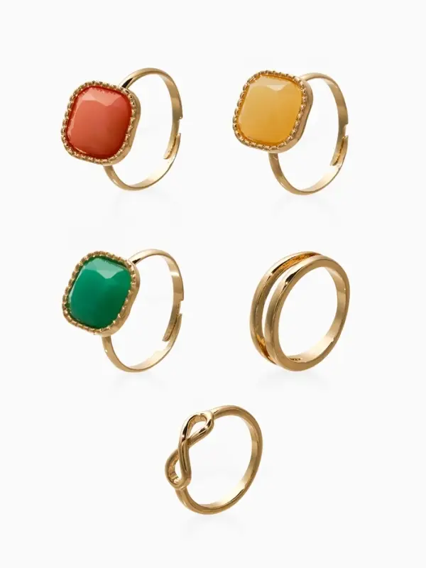 Набор колец 5 шт "Новый стиль" камни, размер МИКС, цветной в золоте