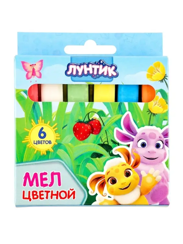 Мел цветной "Лунтик" 6 шт, 1,2х1,2 см с европодвесом 76998