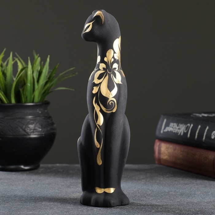 Фигура "Кошка Багира" черная, вправо, роспись 5х4х20см