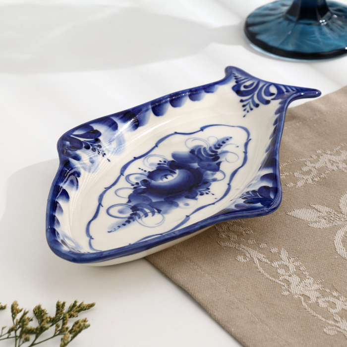 Селедочница "Рыбка", гжель, фарфор, 24х14 см