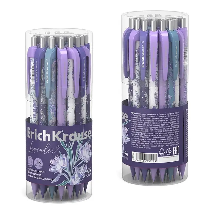 Механический карандаш ErichKrause &laquo;Lavender&raquo;, НВ, 0.5 мм, матовый корпус Soft-Touch, фольгированные элементы, в тубусе, МИКС