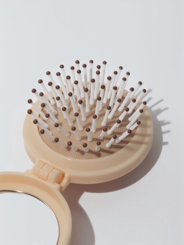 Расчёска массажная &laquo;Капибара&raquo;, складная, с зеркалом, d=6.5 см, бежевая