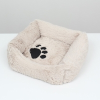 Лежак с подушкой, мех, сатин, периотек, 45 х 45 х 15 см, бежевый Лежак с подушкой, мех, сатин, периотек, 45 х 45 х 15 см, бежевый