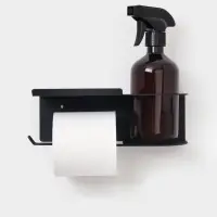 Держатель для туалетной бумаги с полочкой с отверстием для освежителя, цвет черный