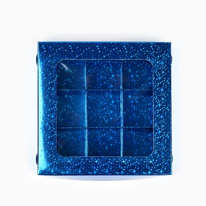 Коробка для конфет &laquo;Синие звёздочки&raquo;, 14.5 х 14.5 х 3.5 см