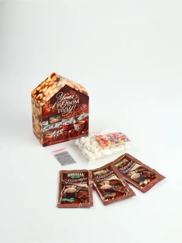 Набор с горячим шоколадом 3 шт, маршмеллоу и декором "Уюта в новом году"