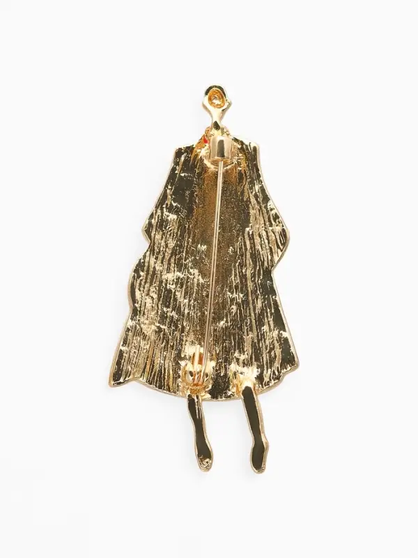 Брошь "Дама в пальто" с эмалью, цвет красный в золоте