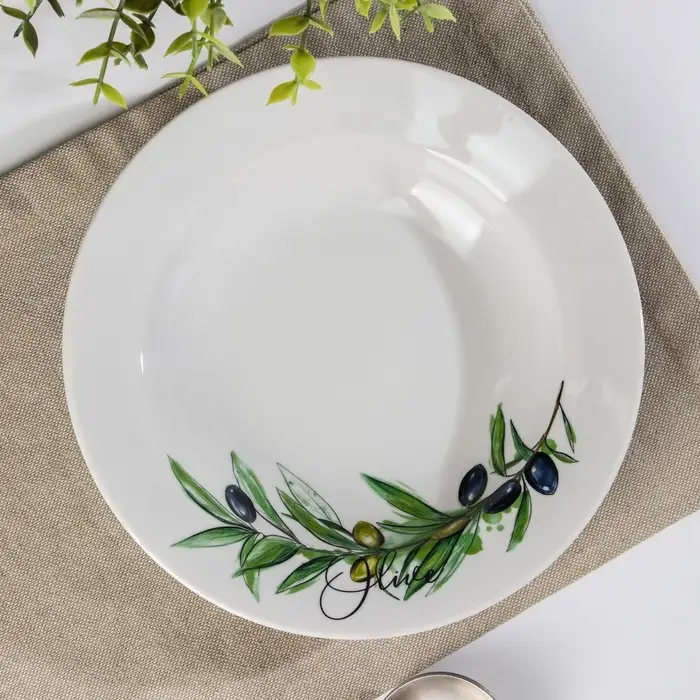 Тарелка глубокая &laquo;Оливки&raquo;, 225 мл, d=20 см, цвет белый, рисунок микс, фарфор