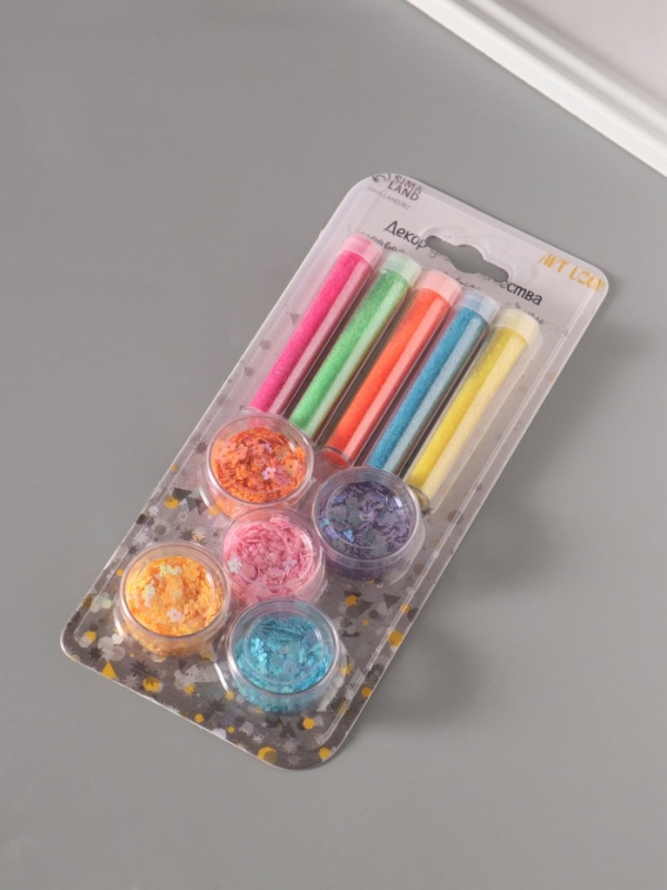 Глиттер "Пудра и цветочки" неон набор 5х6 гр и 5х5 гр 21,4х9,3 см
