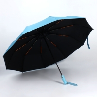 Зонт автоматический «Однотон», 3 сложения, 10 спиц, R = 51/58 см, D = 116 см, цвет голубой Зонт автоматический «Однотон», 3 сложения, 10 спиц, R = 51/58 см, D = 116 см, цвет голубой