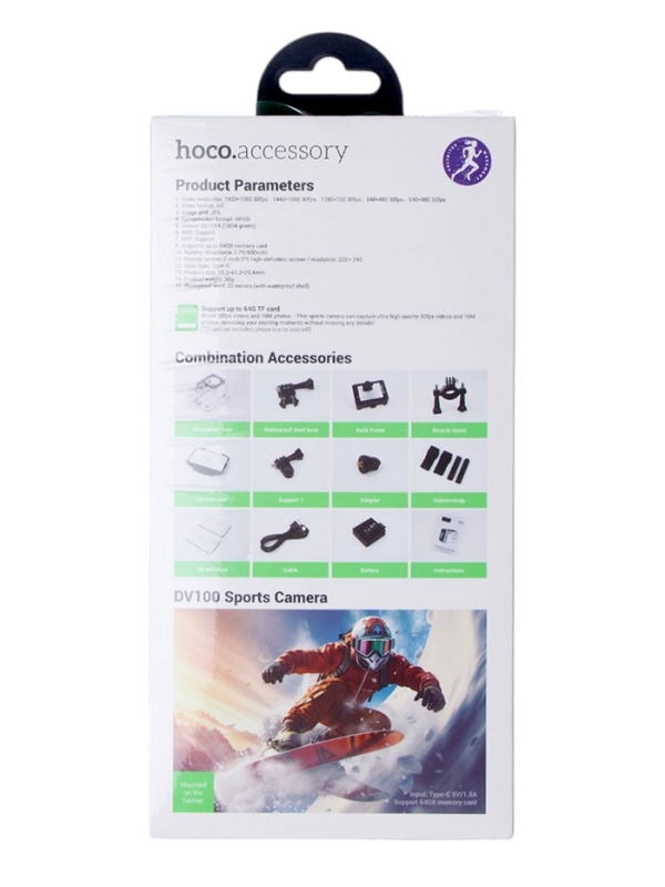 Экшн-камера Hoco, DV100, 1080p видео, черная